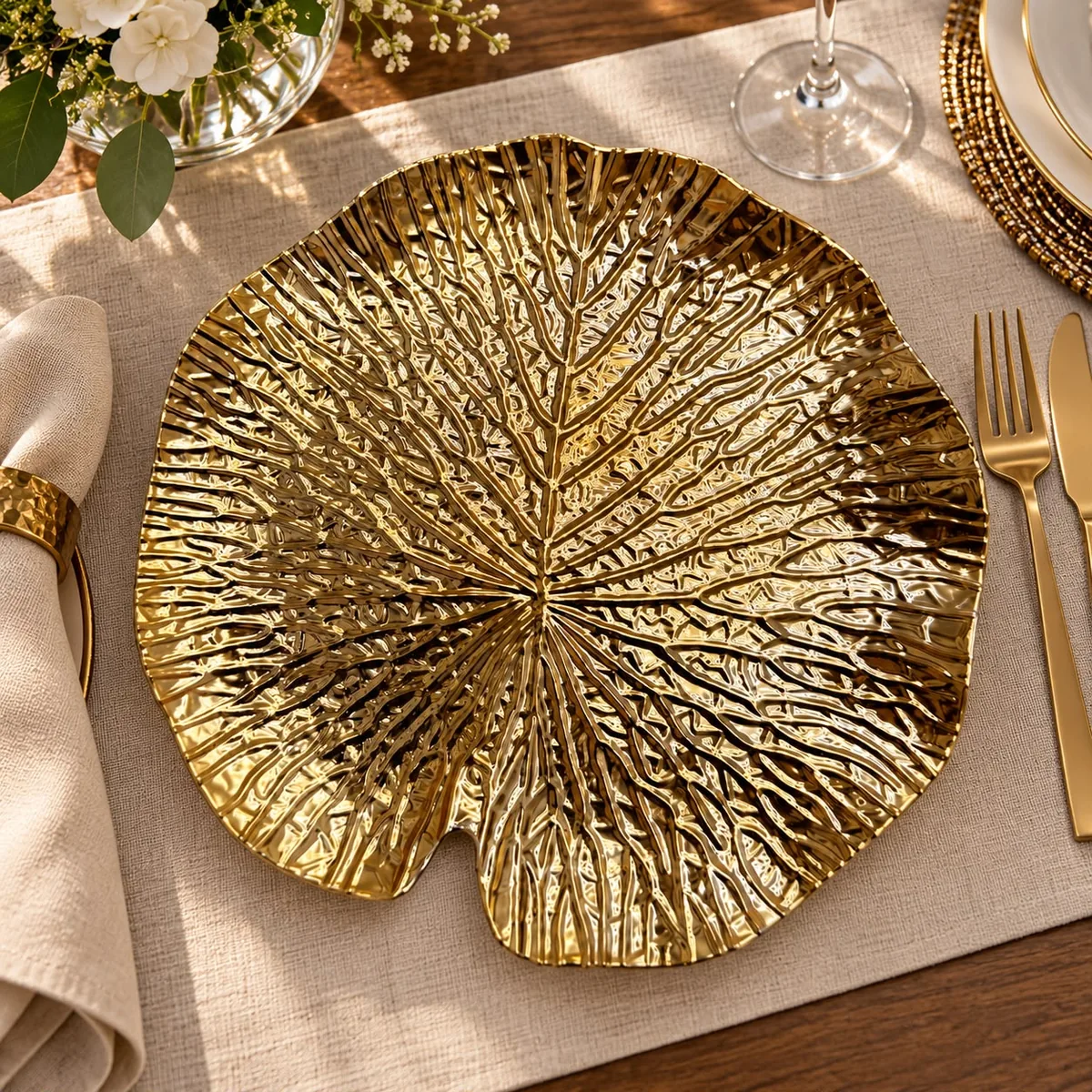 Plato decorativo Hoja Dorada